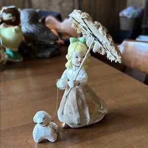 Vintage Japan Girl with Parasol and Dog